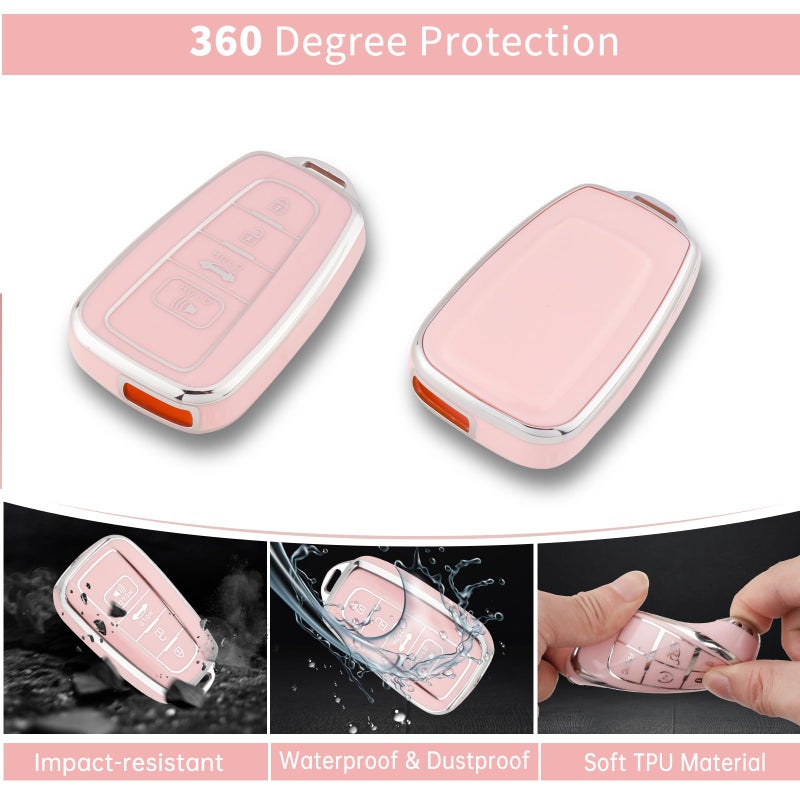 Pangpai Pink Key Fob Cover for Toyota, Soft TPU Key Case Protection with Bling Keychain Fit for 2018-2022 Camry RAV4 Highlander Avalon C-HR Prius Corolla GT86 Smart Key Holder - Image 3